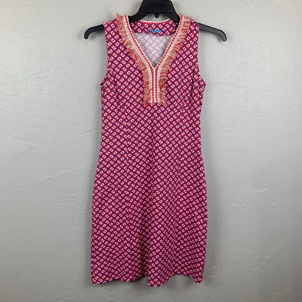 J. McLaughlin Lola Fringe Dress Womens Small Pink White Catalina Cloth Sleveless
